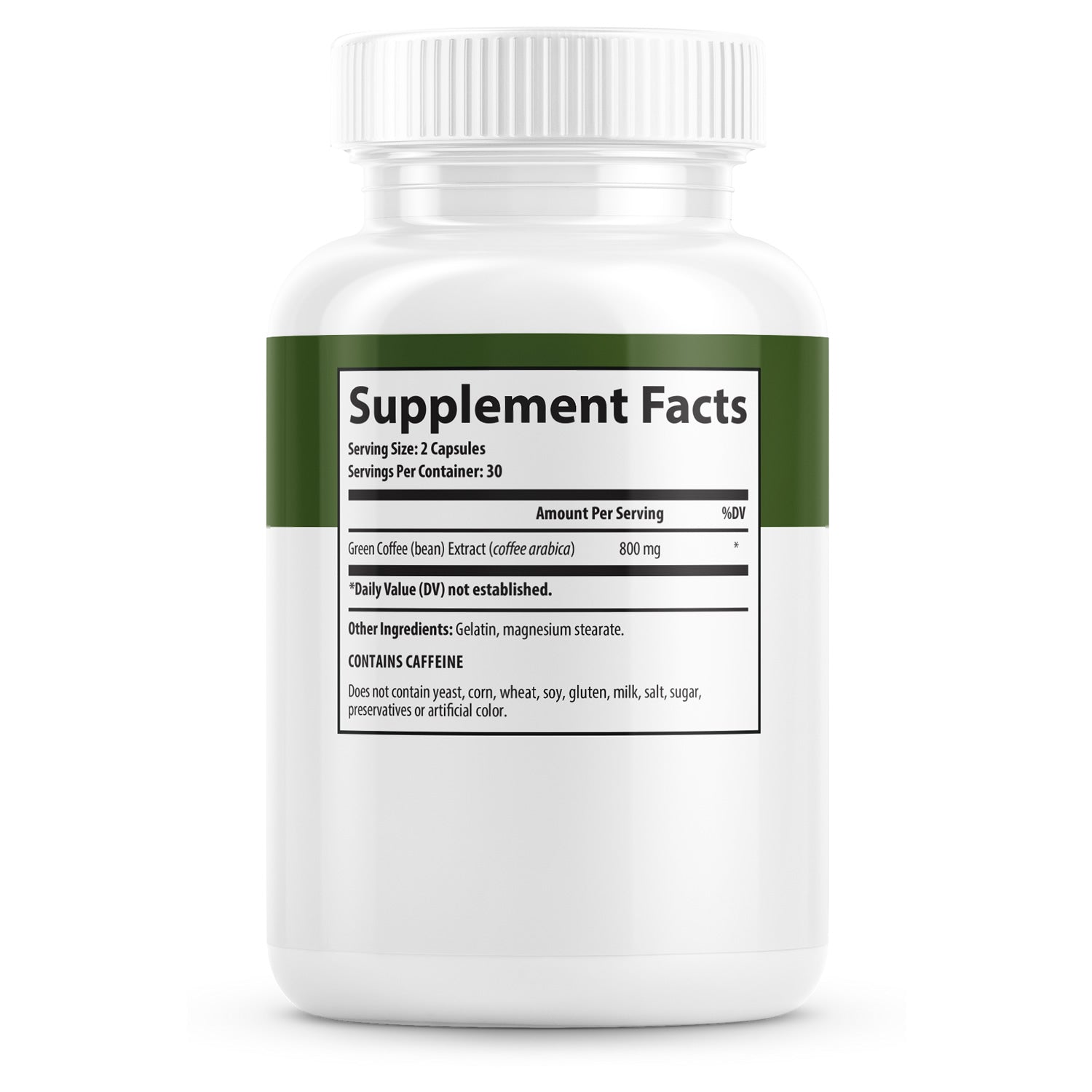 Green Coffee Bean supplement on white background