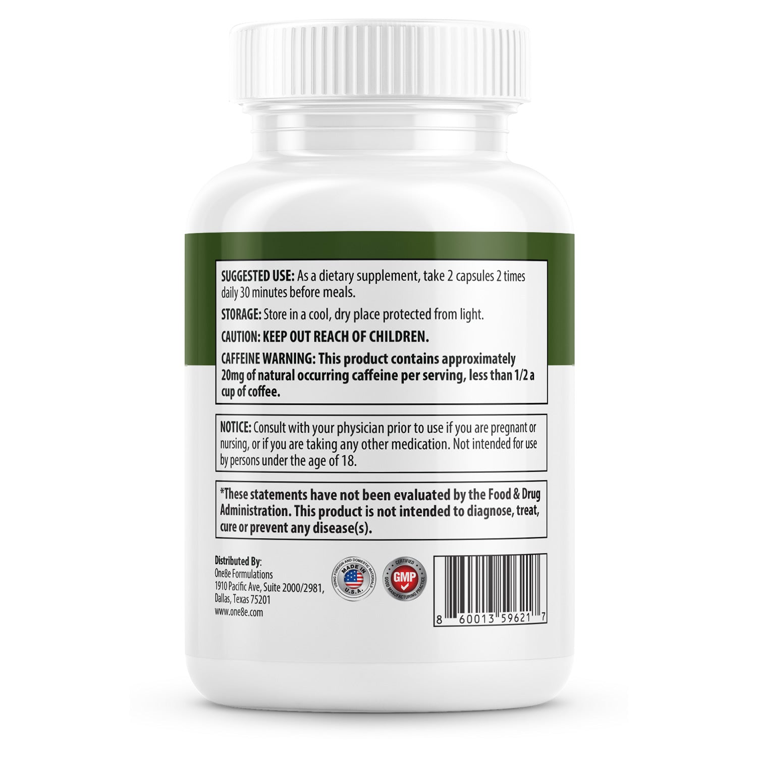 Green Coffee Bean supplement on white background